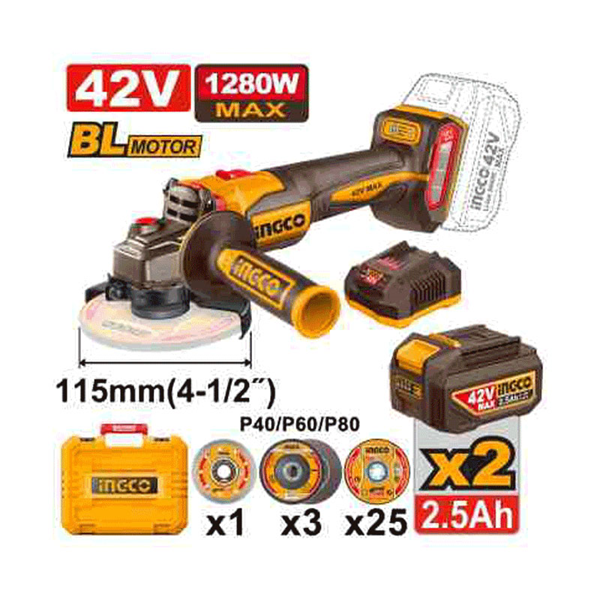 مینی فرز شارژی براشلس 42 ولت اینکو مدل CAGLI4128112