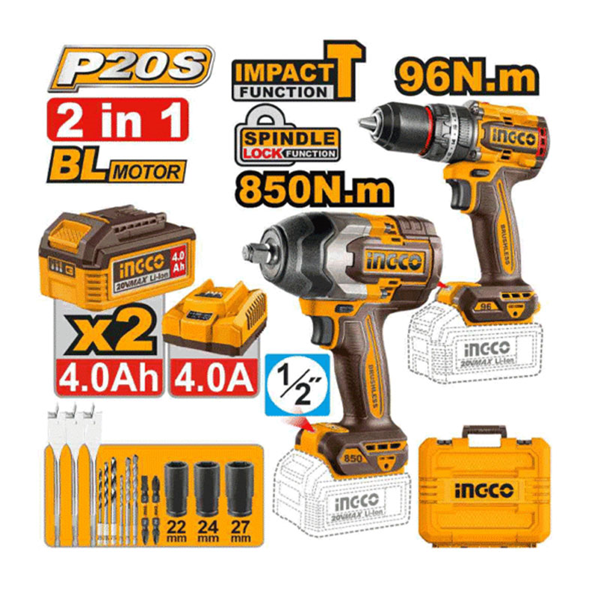 ست دو عددی دریل و بکس شارژی اینکو مدل COSLI250586