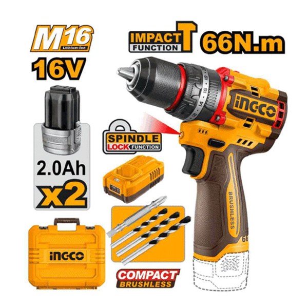 دریل پیچ گوشتی شارژی چکشی 16 ولت اینکو مدل CIDLI166062